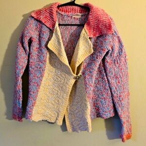 Boho ANTHROPOLOGIE Sweater Jacket SLEEPING on SNOW Colorful Pink Blue Size Small